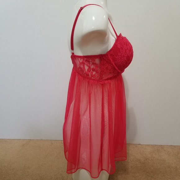 Victoria's Secret babydoll 36C sheer chiffon push-up floral lace eyelash trim - Picture 4 of 16